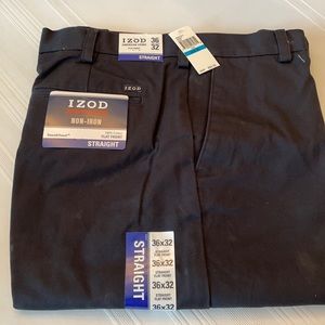 Izod 36 x 32 American Chino, Flat Front, Non-Iron, Straight, Navy